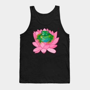 Green frog on pink flower Tank Top